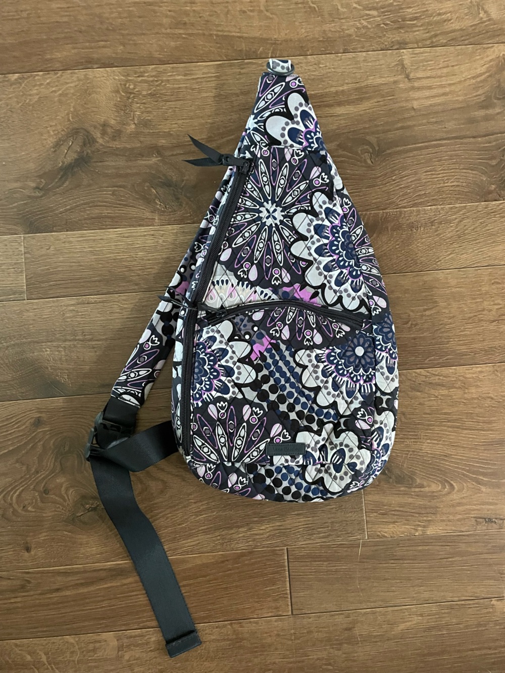 Quilted Floral Sling Bag in Black, Purple & White